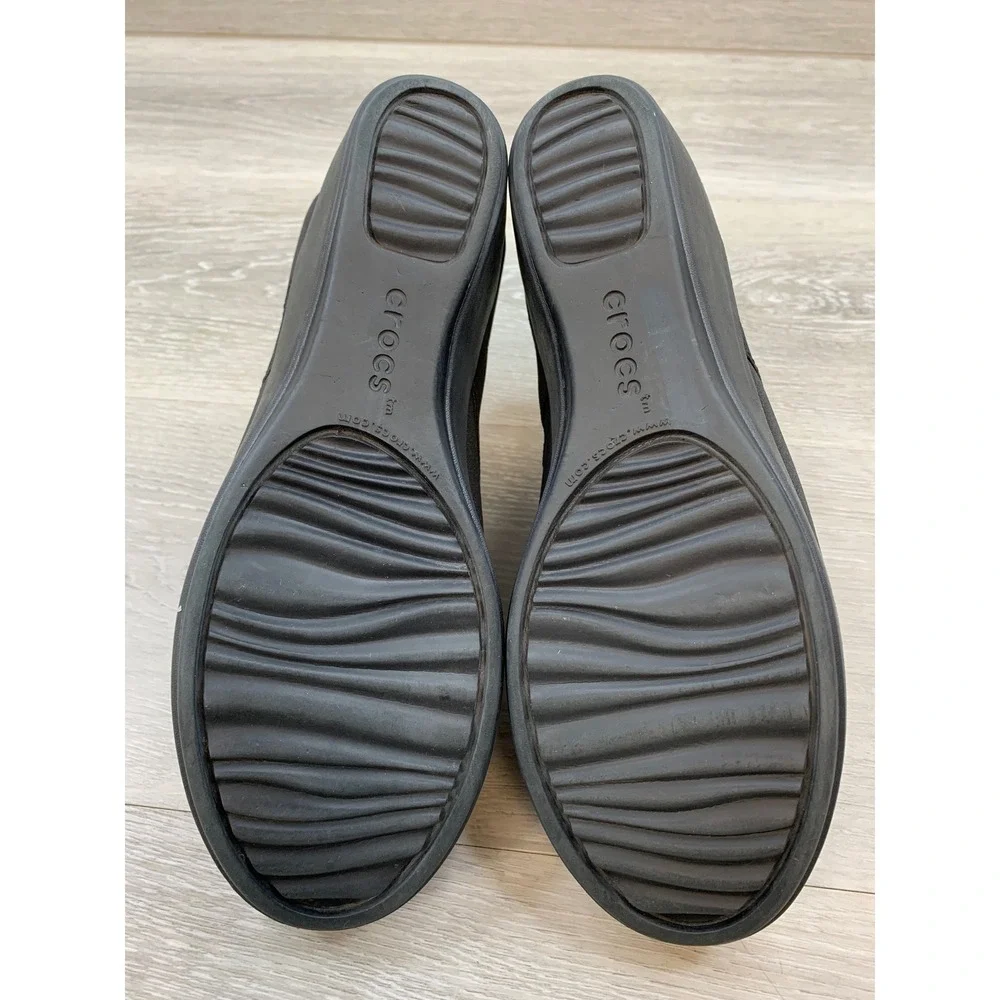 Crocs Women's Busy Day Stretch Skimmer Wedge Black Slip On 10 Casual Shoes